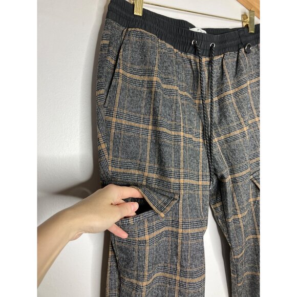 PacSun Plaid Cargo Pants Elastic Waist Drawstring Gray Black Orange Mens Medium - Picture 3 of 7